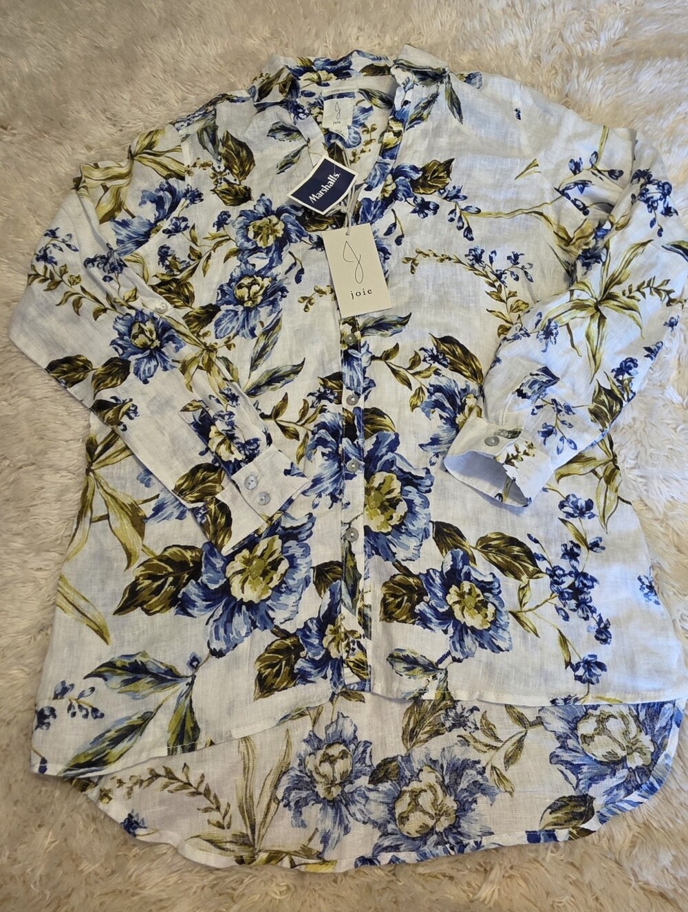 Joie Women's Cream/Blue Floral Button Down Shirt Sz. Small NWT